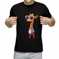 Мужская футболка «Крутой модный жираф в темных очках» (3XL, черный)