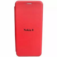 Чехол-книжка на Nokia 8, красный, откидной с подставкой, кейс с магнитом и отделением для карт
