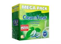 Clean & Fresh Таблетки для посудомоечной машины All in 1, 60 шт., 1.22 л, коробка