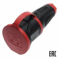 Розетка "евр" кабельная резиновая черная с красной крышкой IP54 РСЕ 2511-sr