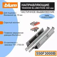 Направляющие скрытого монтажа BLUM TANDEM 550F3000B c системой плавного закрывания Blumotion для ящиков с боковиной до 19 мм, 30кг, 1 комплект