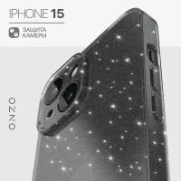 Блестящий чехол на iPhone 15 / Айфон 15 бампер тонкий, темно-прозрачный