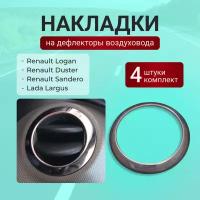 Комплект накладок на воздуховоды для Renault Logan Sandero Duster (Логан Сандеро Дастер), Nissan Almera, Terrano (Альмера Террано), Lada Largus (Лада Ларгус) хром из нержавеющей стали