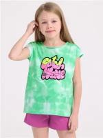 Пижама с шортами костюм домашний для девочки Апрель 2ДЖФШ5651001н/678/*/5247/3285/*/*/* зеленый,розовый,фуксия,мультиколор 60-116