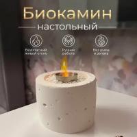 Биокамин "Овальная чаша", напольная и настольная установка, белый бетон