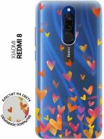 Силиконовый чехол на Xiaomi Redmi 8, Сяоми Редми 8 с 3D принтом "Flying Hearts" прозрачный