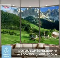 Фотообои на стену "Альпы из окна" 300x270(ШxВ) см, 3d флизелиновые обои