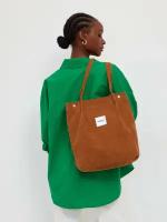 Шоппер сумка женская через плечо вельветовая шопер коричневый
