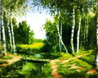 "Весенний, горный пейзаж" - 40/50 картины по номерам Paintboy река, горы, деревня, прованс. природа,лесные цветы у озера в Березовом лесу