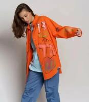 Джинсовая рубашка женская оверсайз, цвет оранжевый 48-52