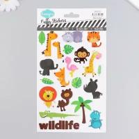 Наклейка пластик "Животные в тропиках/на ферме" с блёстками 14х25 см (комплект из 25 шт)