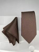 Коричневый узкий (5 см) галстук с платком-паше
