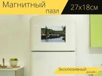 Магнитный пазл "Плавучий дом, мюриц, лодка" на холодильник 27 x 18 см