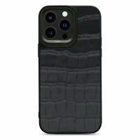Чехол Kajsa для iPhone 14 Pro, полиуретановый, с узором под крокодила из натуральной кожи, черный
