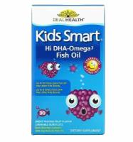 Kids Smart, Рыбий жир с высоким содержанием Омега-3 и ДГК, великолепный фруктовый вкус, 30 капсул, лопающихся во рту