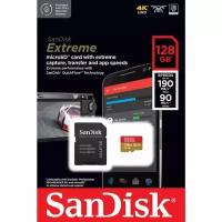 Карта памяти SanDisk Extreme microSDXC 128GB for Action Cams and Drones 190/90MB/s A2 C10 V30 UHS-I U3 +адаптер