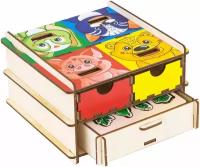 Волшебный комодик Tiki-Riki "Веселые животные", развивающая логическая игра, умный сундучок, деревянный сортер, методика Монтессори