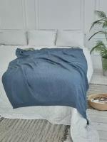 Плед-покрывало вязаный на 1.5-спальную кровать хлопковый, плед на диван взрослый AlmaForHome HoneyMeadow 140х215 см / темно-серый