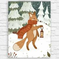 Картина по номерам на холсте новый год рождество (зима, лес, лиса, кролик, зайка, елка) - 12905 40х30