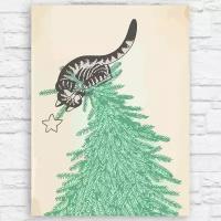 Картина по номерам на холсте новый год рождество (надписи, поздравления, коты, елка) - 13041 40х30
