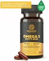 Омега 3 + красный корейский женьшень MISHIDO, 60 капсул рыбий жир 1000мг Omega 3