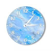 Деревянные настенные часы, диаметр 28см без стекла, открытые стрелки, мрамор голубой