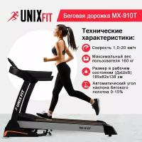 Беговая дорожка UNIX Fit MX-910T, мощность 3.5 л. с, до 160 кг, скорость 1 - 20 км/ч, 12 плоских эластомеров, 2 амортизатора