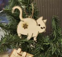 Деревянная ёлочная новогодняя игрушка прикол 2024 год, Мем котик и снежинка
