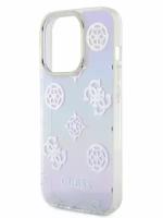 Guess для iPhone 15 Pro Max чехол PC/TPU Peony glitter +Nylon Hand cord Hard Iridescent Purple