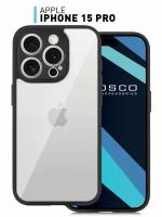 Противоударный чехол ROSCO для Apple iPhone 15 Pro (Айфон 15 Про) упругая силиконовая окантовка, прозрачная матовая панель из пластика