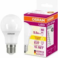 Светодиодная лампа Ledvance-osram OSRAM LS CLA 40 5,5W/827 (=40W) 220-240V FR E27 470lm 240° 15000h (упаковка 10шт)