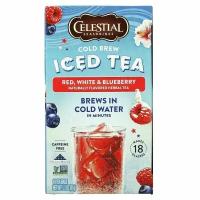Celestial Seasonings, Холодный чай со льдом, красный, белый и голубика, без кофеина, 18 чайных пакетиков, 31 г (1,1 унции)