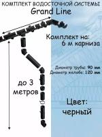 Комплект водосточной системы Grand Line черный 6 метров (120мм/90мм) водосток для крыши пластиковый Гранд Лайн черный янтарь (RAL 9005)