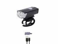 Фонарь велосипедный LED передний, 300 lumens, 3 реж. работы, USB кабель, аккумулятор 800 mAh (черный)