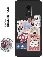 Матовый чехол Cute Stickers для Xiaomi Redmi 5 Plus / Сяоми Редми 5 Плюс с 3D эффектом черный