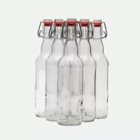 Бугельная бутылка с бугельной пробкой, стеклянная, прозрачная, для масла 0,5 литра 6 штук