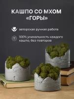 Декоративное кашпо с мхом на полку из бетона "Горы" серый 10*10 см 1 шт