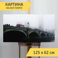 Картина на ОСП 125х62 см. "Архитектуры, мост, здания" горизонтальная, для интерьера, с креплениями