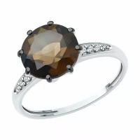 Кольцо Diamant, серебро, 925 проба, родирование, раухтопаз, фианит, размер 17.5