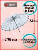 Зонт-трость полуавтомат, 2 сложения, купол 100 см., 16 спиц, прозрачный, чехол в комплекте, для женщин