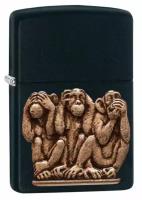 Оригинальная бензиновая зажигалка ZIPPO 29409 Three Monkeys с покрытием Black Matte - Три Обезьяны