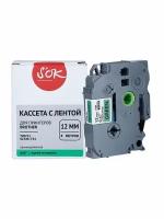 Кассета с лентой TZE-731 для Brother PT-E550WVP, PT-H110, PT-P700 S'OK черный на зеленом, 12мм/8м, наклейка