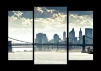Модульная картина на стекле | Diva Kartina | Город. Нью-Йорк Бруклинский мост панорама | 100X70 см