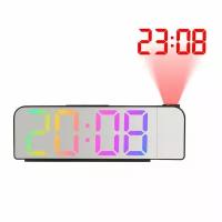 Часы настольные электронные с проекцией: будильник, термометр, календарь, 19.6 х 6.5 см 9754990