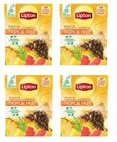 Lipton черный чай в пирамидках Tropical Fruit с ананасом и грейпфрутом 20 пакетиков, 4 упаковки