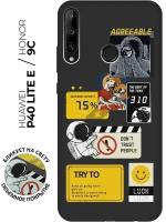 Матовый чехол Space Stickers для Honor 9C / Huawei P40 Lite E / Хуавей П40 Лайт Е / Хонор 9С с 3D эффектом черный