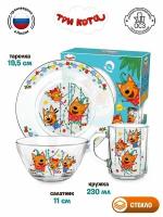 Набор детской посуды ND Play. Три кота "Цветы" (3 предмета, подарочная упаковка), спец-серия, стекло, 309624