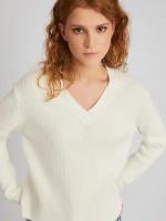 Пуловер фактурной вязки с треугольным вырезом, цвет Молоко, размер XS 023346142413