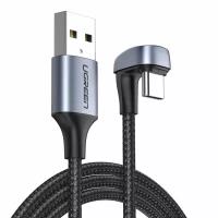 Кабель угловой UGREEN US311 (70315) USB 2.0-A to Angled USB-C Cable Aluminum Case with Braided (2 метра) чёрный