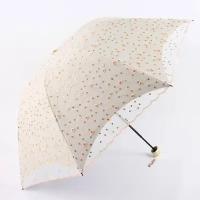 Зонт кружевной 001 ажурный с вышивкой и пайетками бежевый золотистый